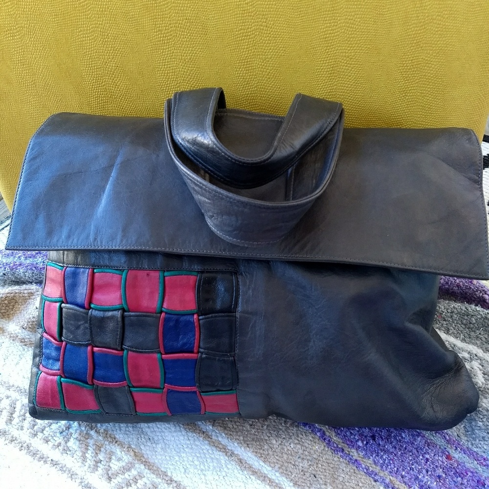 Vintage Italian leather Gianfranco Lotti bag woven